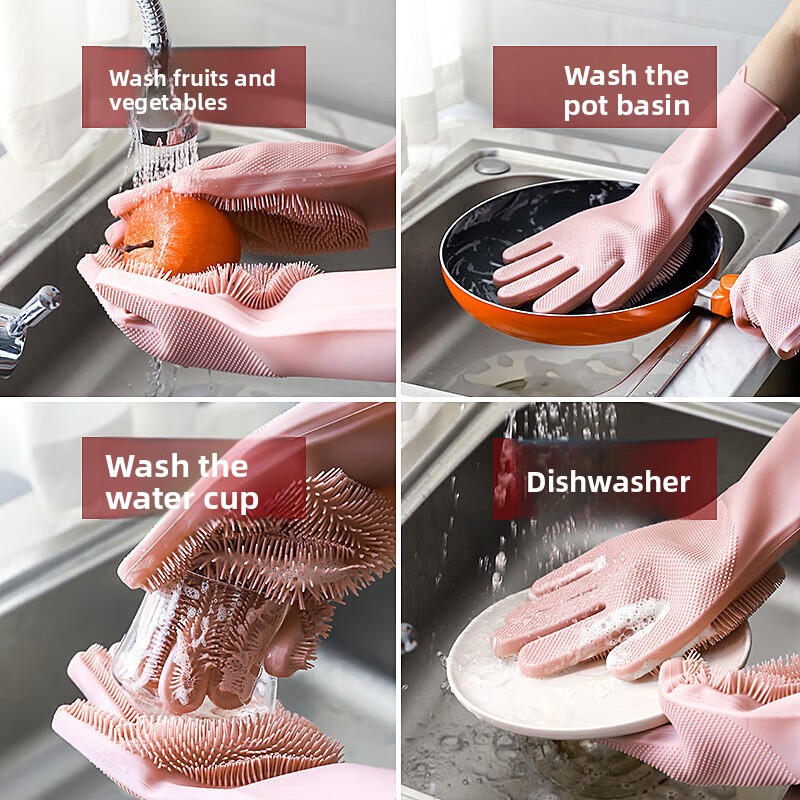 Silicone Dishwashing Gloves, M - Rubber Glove Cleaning ulasan dan harga