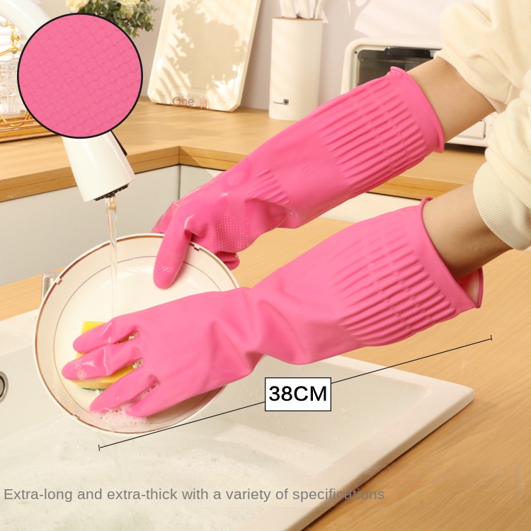 38cm Extra Thick Pink Rubber D - Rubber Glove Cleaning ulasan dan harga